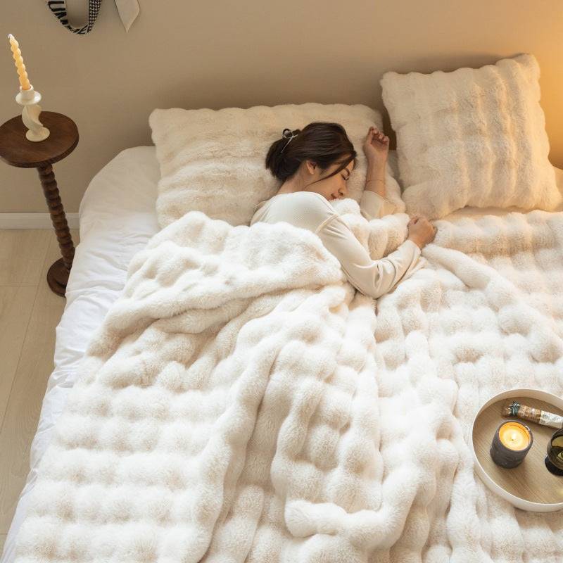 Polyester Rabbit Bubble Velvet Nap Blanket Quilt - Home Bliss Treasures 