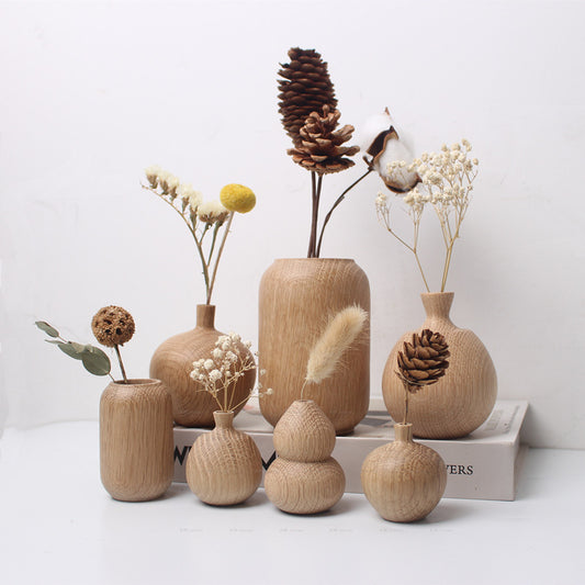 Japanese-Style Wooden Vase with Dried Flowers and Flower Pot