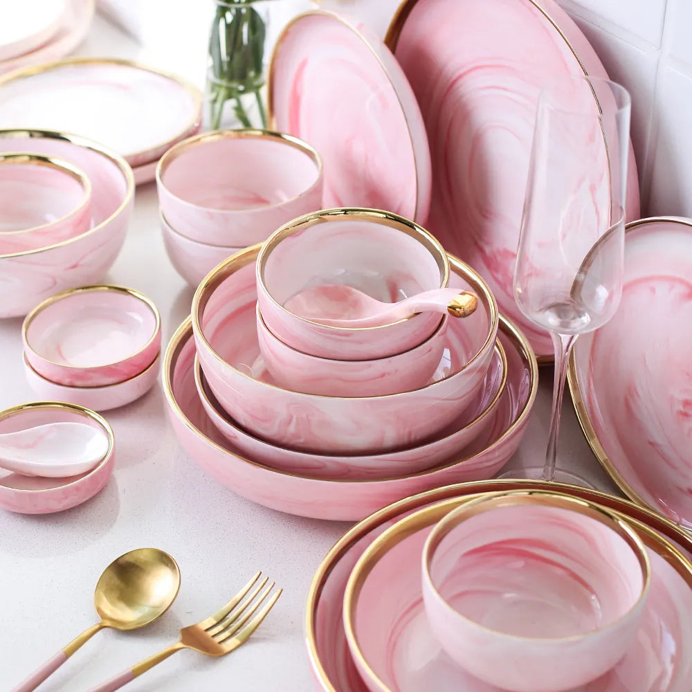 Pink Marble Glazes Ceramic Plate