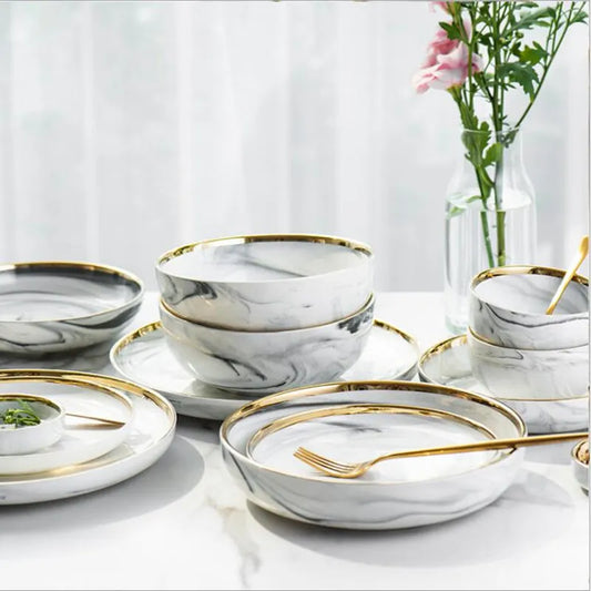 Gold Marble Ceramic Dinnerware Set