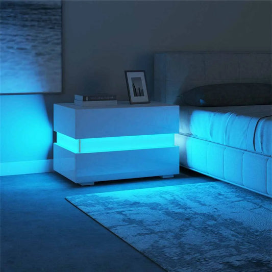 Modern Luxury Nightstand with LED Light: 2 Drawers, 20 Colors