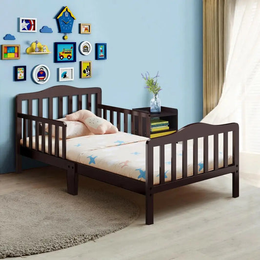 Timeless Toddler Wooden Bed with Safety Rails