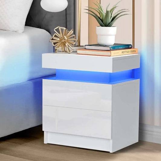 Modern Nightstands with RGB LED Lighting and 2 Drawers