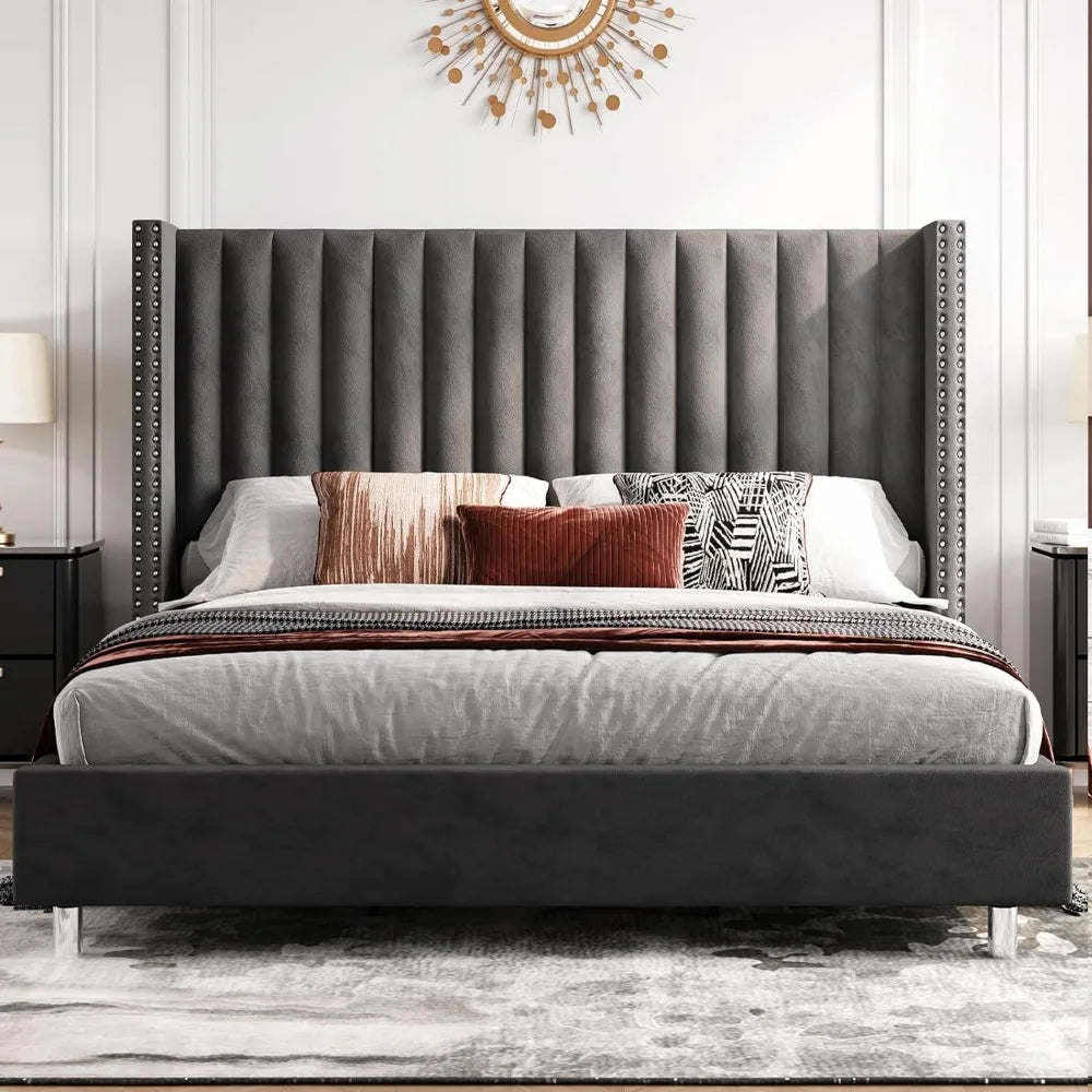 King Size Bed Frame in Tufted Velvet