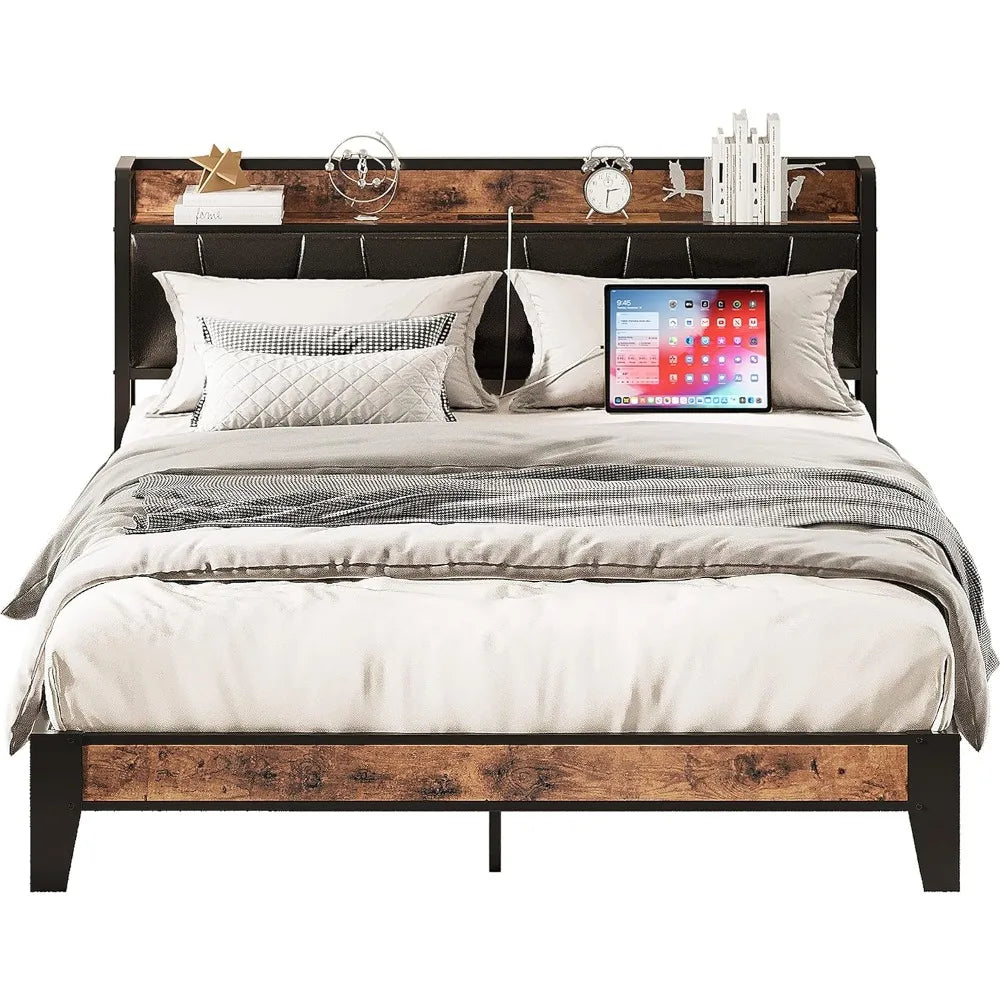 King Size Storage Headboard with Charging Station,