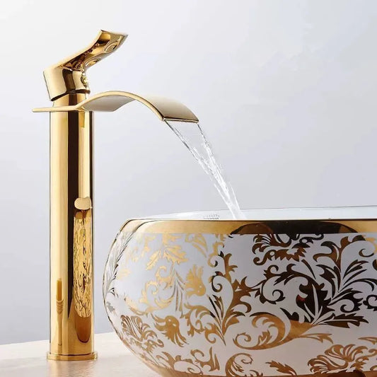 Gold and White Waterfall Basin Faucet