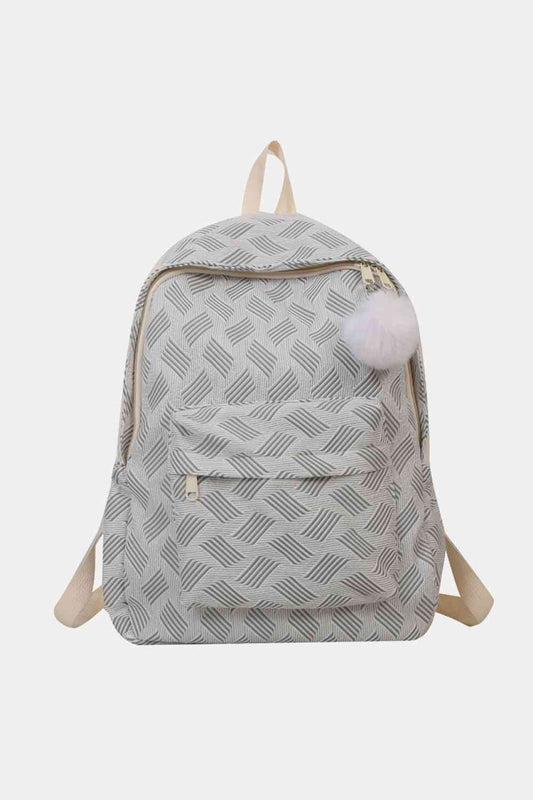 Printed Polyester Large Backpack (Fluffy Ball Included) - Home Bliss Treasures 